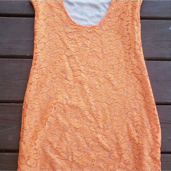 Orange Lace Low Back Mini Dress - Picture 4 of 6